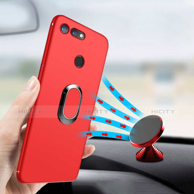 Silikon Schutzhülle Ultra Dünn Hülle Silikon mit Magnetisch Fingerring Ständer für Huawei Honor V20 Rot