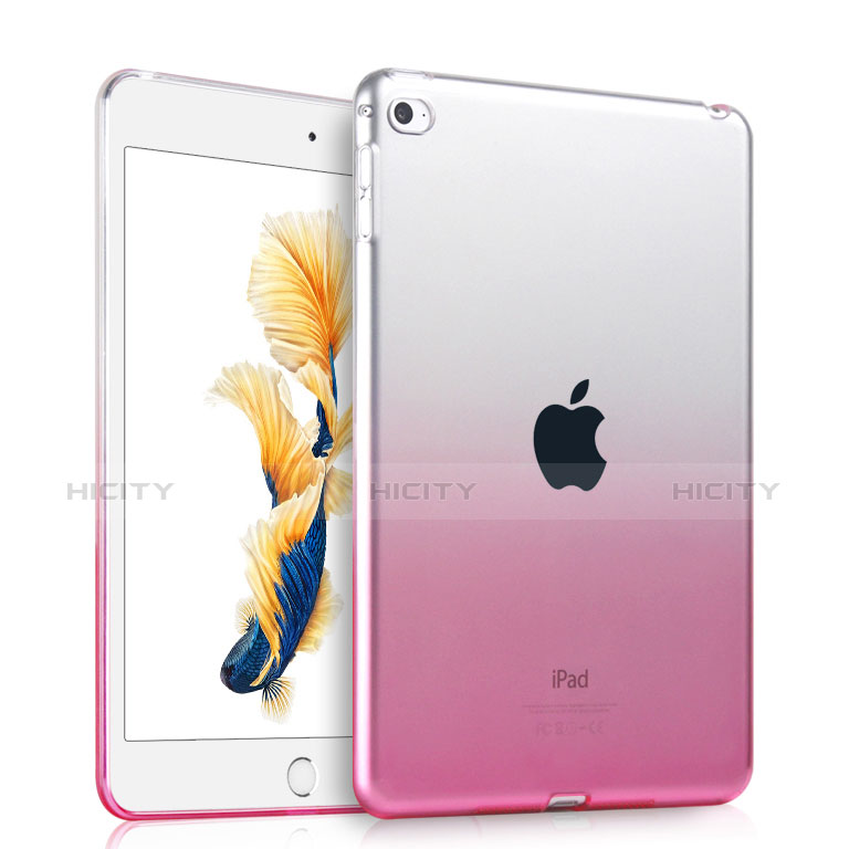 Silikon Schutzhülle Ultra Dünn Tasche Durchsichtig Farbverlauf für Apple iPad Air 2 Rosa Plus