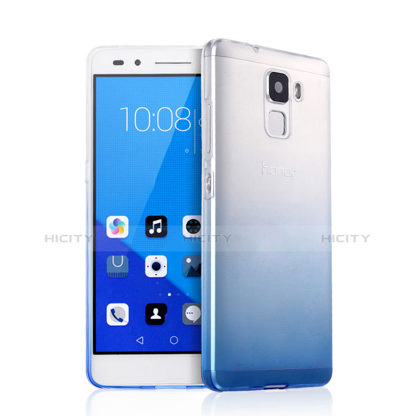 Silikon Schutzhülle Ultra Dünn Tasche Durchsichtig Farbverlauf für Huawei Honor 7 Blau groß