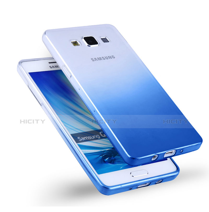 Silikon Schutzhülle Ultra Dünn Tasche Durchsichtig Farbverlauf für Samsung Galaxy A5 Duos SM-500F Blau