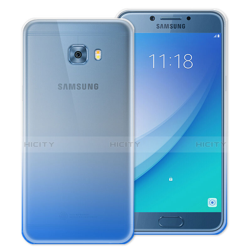 Silikon Schutzhülle Ultra Dünn Tasche Durchsichtig Farbverlauf für Samsung Galaxy C7 Pro C7010 Blau Plus