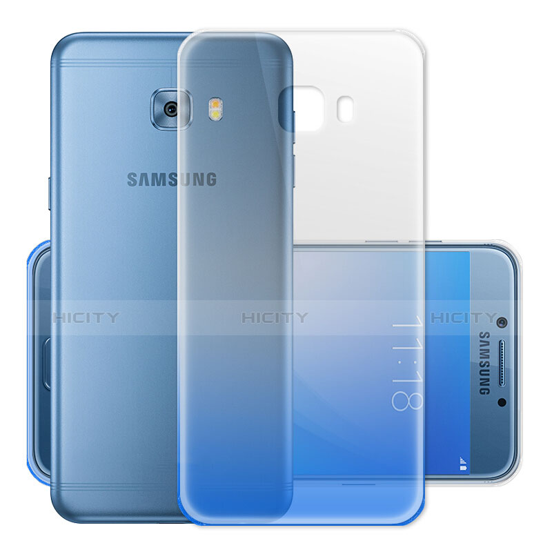 Silikon Schutzhülle Ultra Dünn Tasche Durchsichtig Farbverlauf für Samsung Galaxy C7 Pro C7010 Blau groß