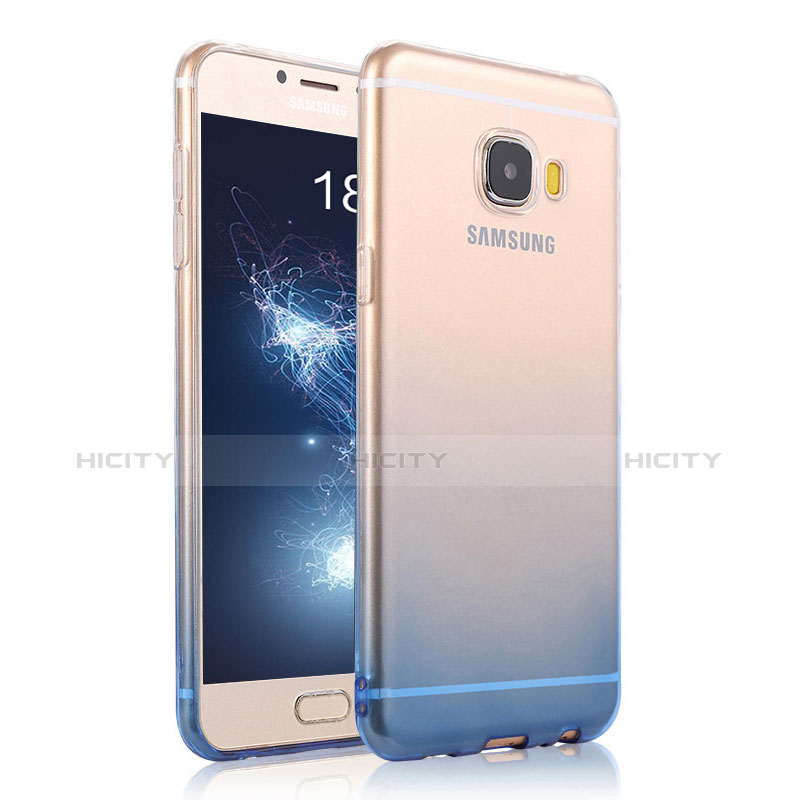Silikon Schutzhülle Ultra Dünn Tasche Durchsichtig Farbverlauf für Samsung Galaxy C7 SM-C7000 Blau Plus