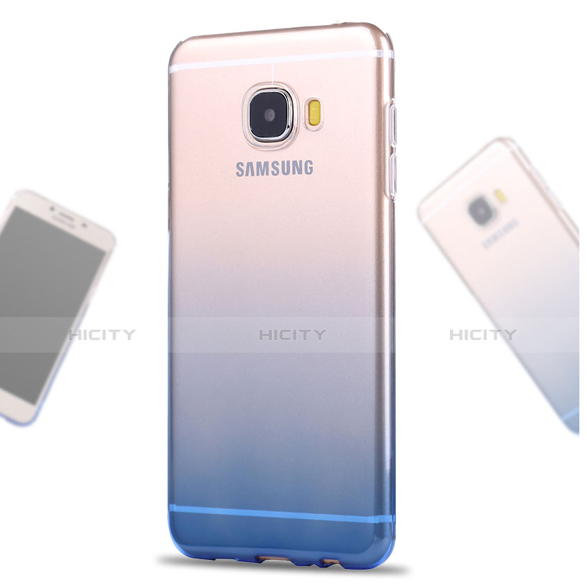 Silikon Schutzhülle Ultra Dünn Tasche Durchsichtig Farbverlauf für Samsung Galaxy C7 SM-C7000 Blau groß