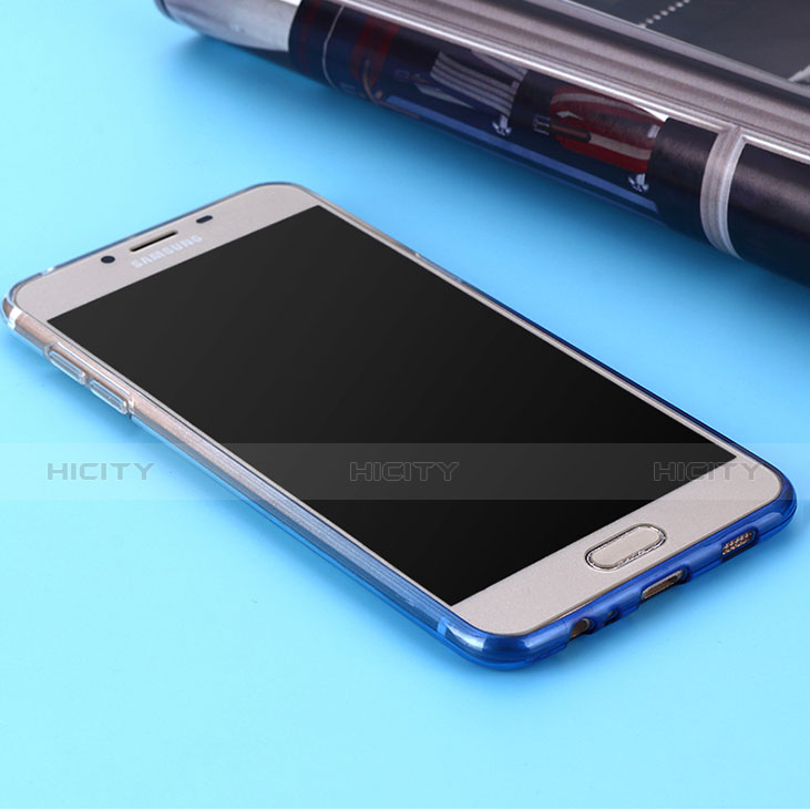 Silikon Schutzhülle Ultra Dünn Tasche Durchsichtig Farbverlauf für Samsung Galaxy C7 SM-C7000 Blau groß