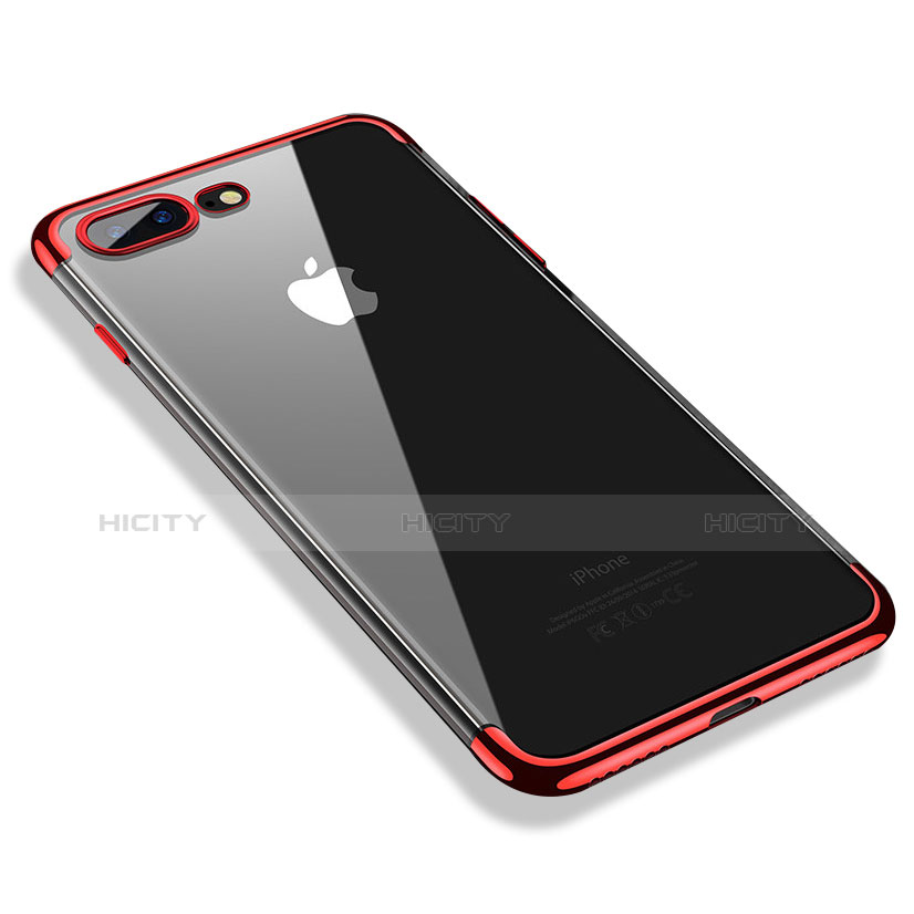 Silikon Schutzhülle Ultra Dünn Tasche Durchsichtig Transparent A06 für Apple iPhone 8 Plus Rot