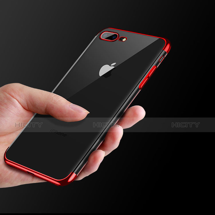 Silikon Schutzhülle Ultra Dünn Tasche Durchsichtig Transparent A06 für Apple iPhone 8 Plus Rot groß