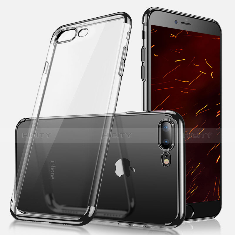 Silikon Schutzhülle Ultra Dünn Tasche Durchsichtig Transparent A07 für Apple iPhone 7 Plus Schwarz Plus