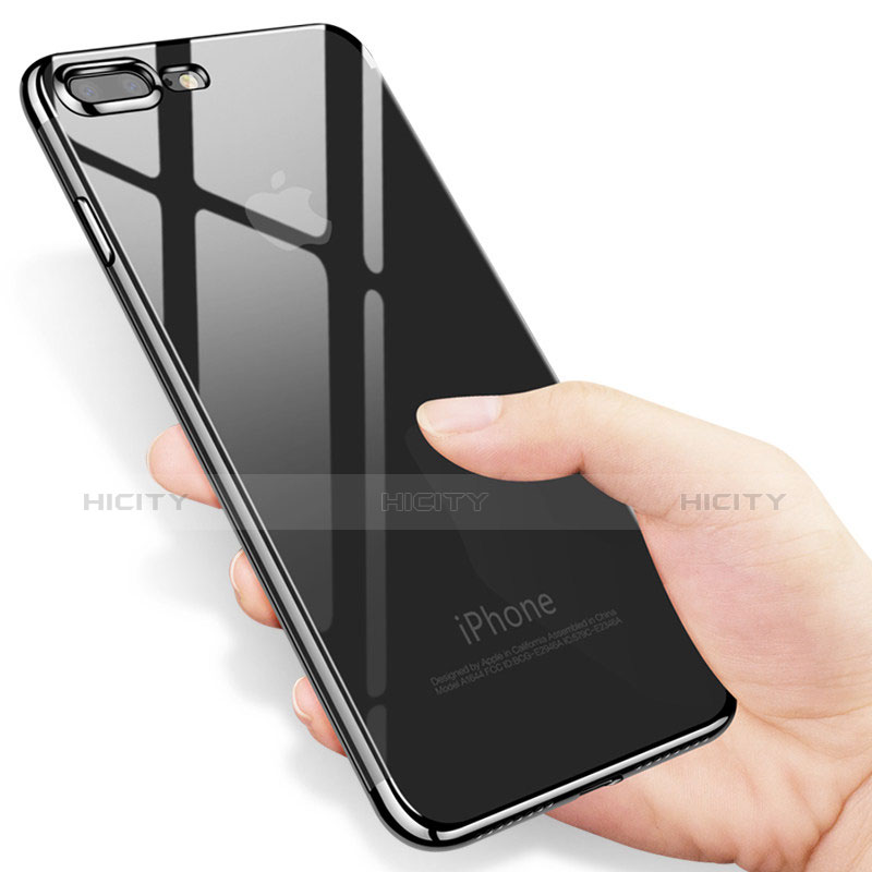 Silikon Schutzhülle Ultra Dünn Tasche Durchsichtig Transparent A07 für Apple iPhone 7 Plus Schwarz groß