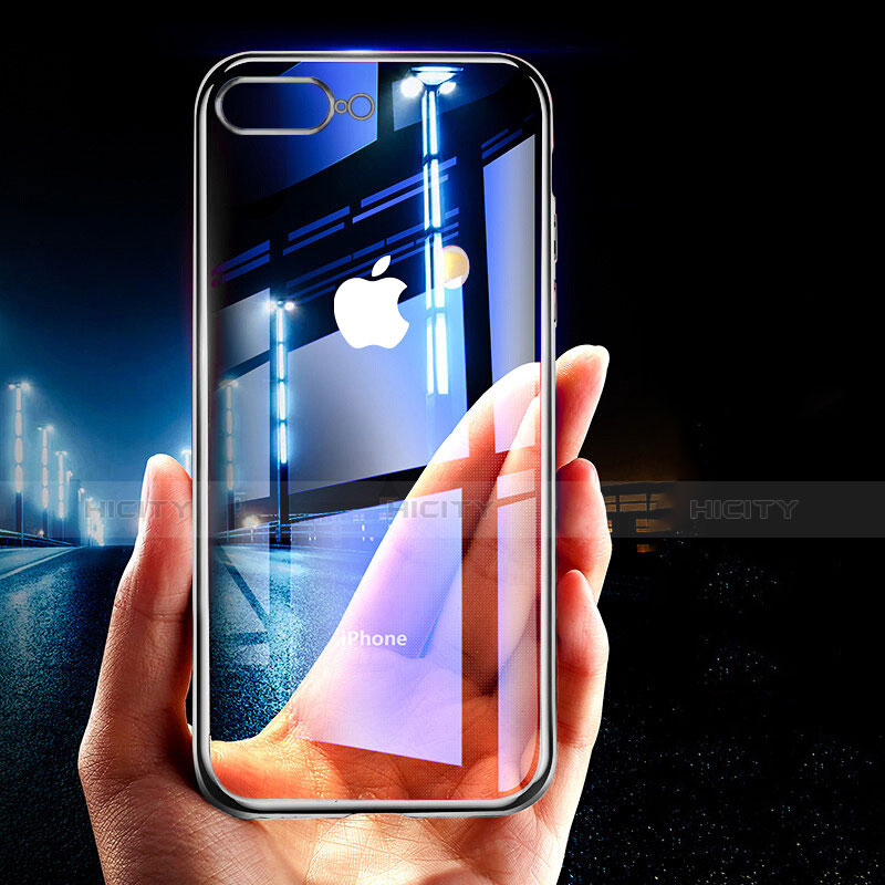 Silikon Schutzhülle Ultra Dünn Tasche Durchsichtig Transparent A08 für Apple iPhone 7 Plus Schwarz groß