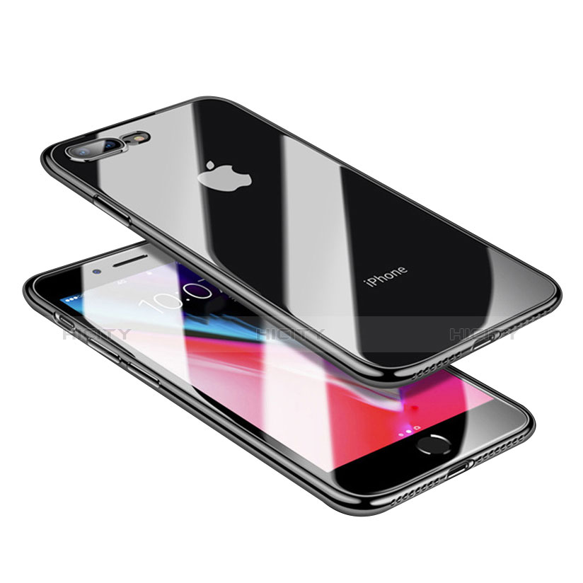 Silikon Schutzhülle Ultra Dünn Tasche Durchsichtig Transparent A14 für Apple iPhone 7 Plus Schwarz