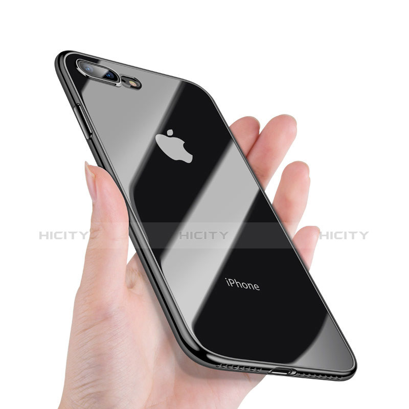 Silikon Schutzhülle Ultra Dünn Tasche Durchsichtig Transparent A14 für Apple iPhone 8 Plus Schwarz groß