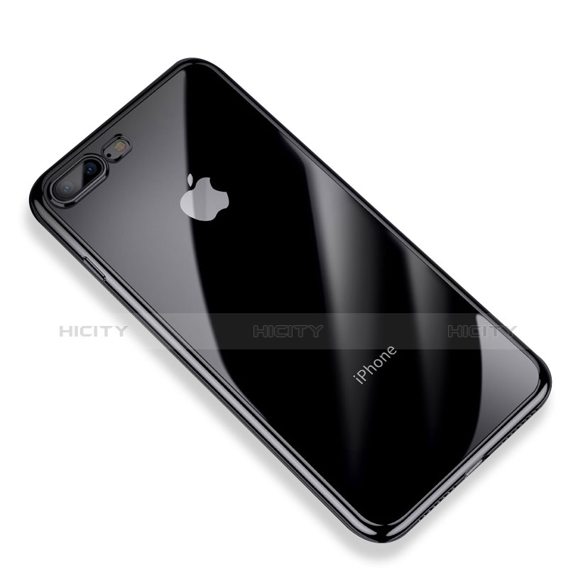 Silikon Schutzhülle Ultra Dünn Tasche Durchsichtig Transparent A14 für Apple iPhone 8 Plus Schwarz groß