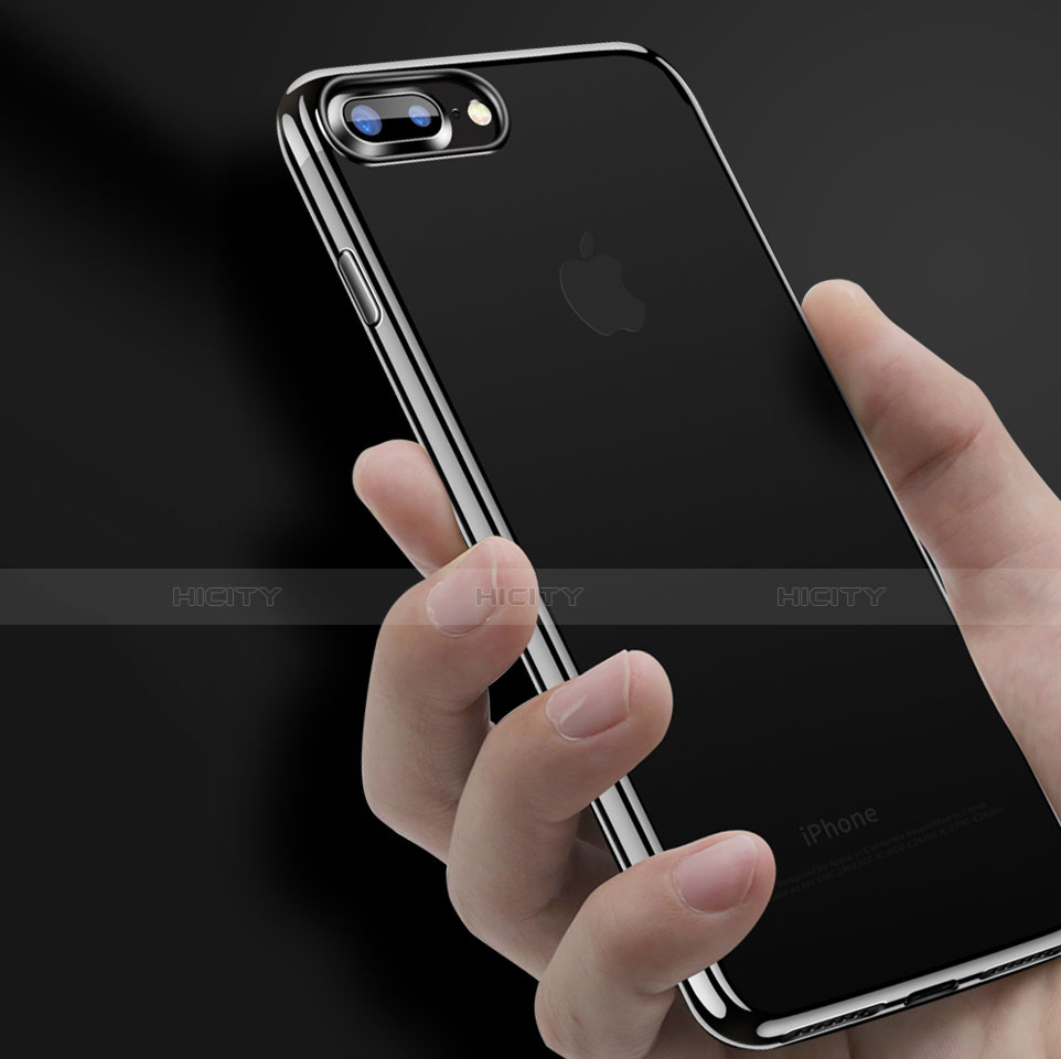 Silikon Schutzhülle Ultra Dünn Tasche Durchsichtig Transparent A22 für Apple iPhone 7 Plus Schwarz groß
