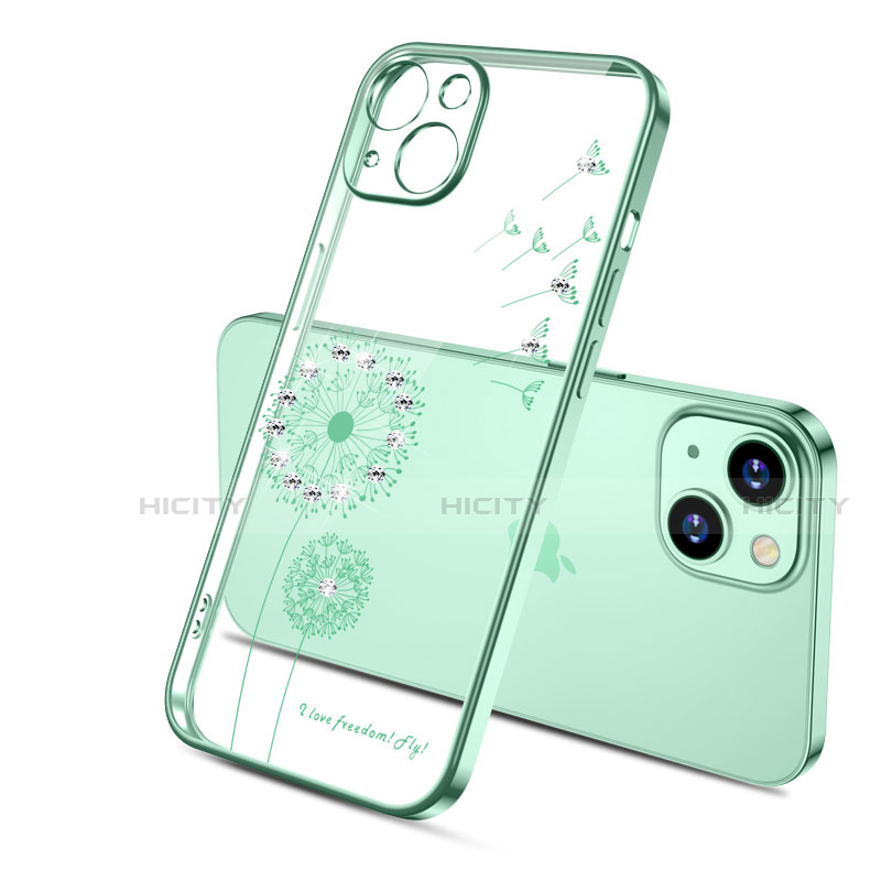 Silikon Schutzhülle Ultra Dünn Tasche Durchsichtig Transparent Blumen für Apple iPhone 14 Grün
