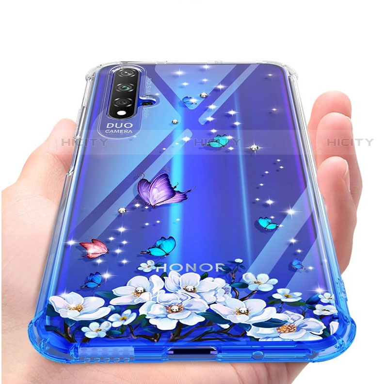 Silikon Schutzhülle Ultra Dünn Tasche Durchsichtig Transparent Blumen für Huawei Honor 20S groß