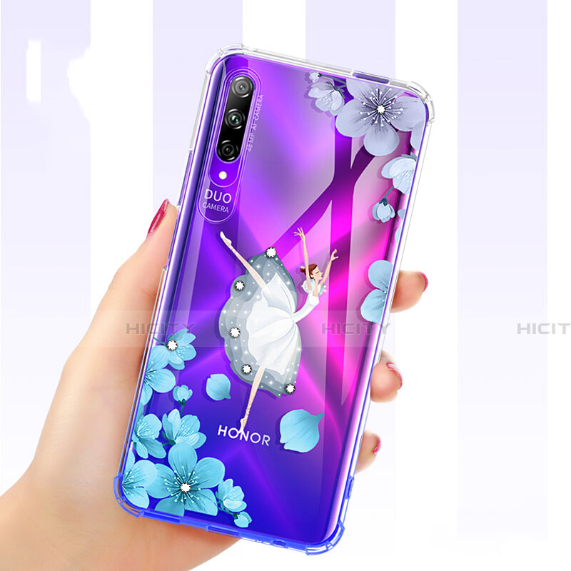 Silikon Schutzhülle Ultra Dünn Tasche Durchsichtig Transparent Blumen für Huawei Honor 9X Pro Blau