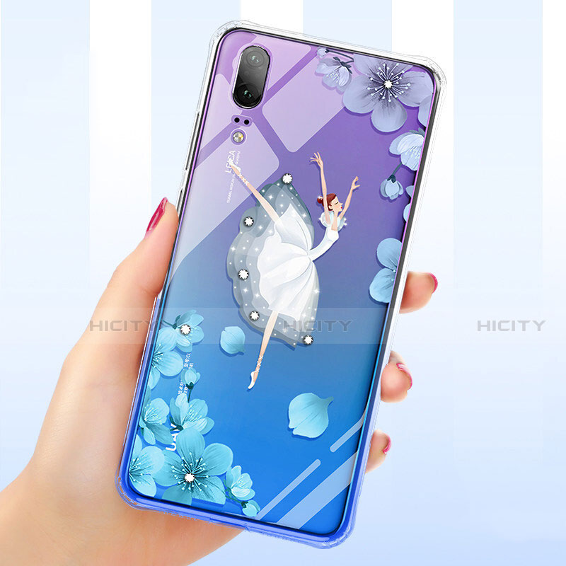 Silikon Schutzhülle Ultra Dünn Tasche Durchsichtig Transparent Blumen für Huawei P20 groß