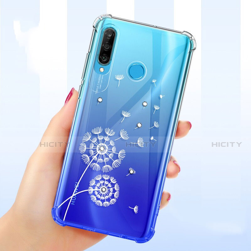 Silikon Schutzhülle Ultra Dünn Tasche Durchsichtig Transparent Blumen für Huawei P30 Lite groß