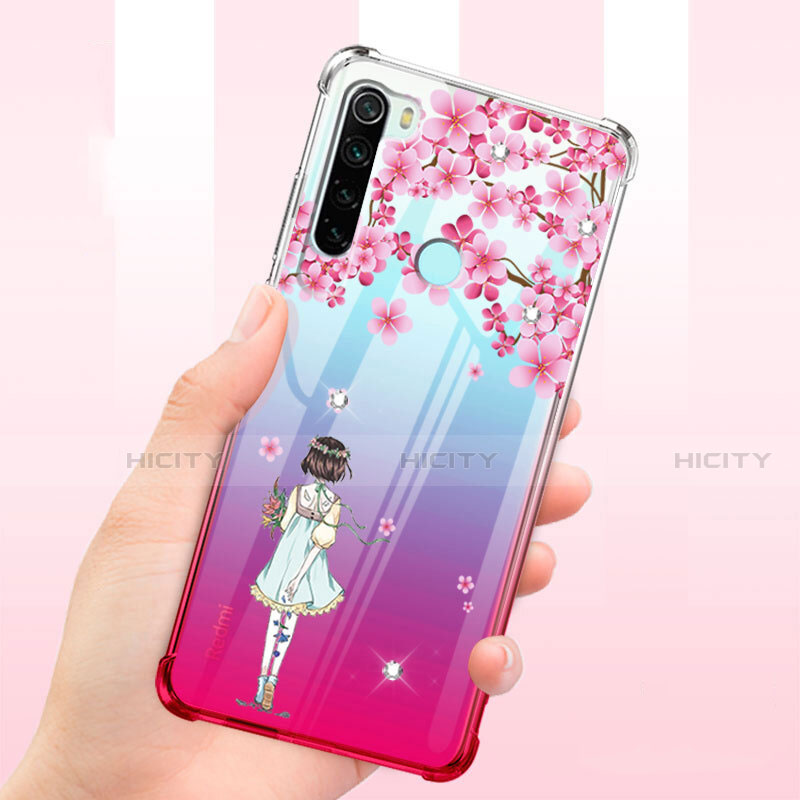 Silikon Schutzhülle Ultra Dünn Tasche Durchsichtig Transparent Blumen T01 für Xiaomi Redmi Note 8 groß