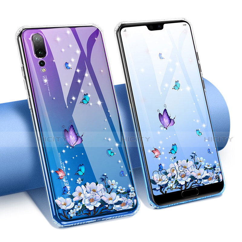 Silikon Schutzhülle Ultra Dünn Tasche Durchsichtig Transparent Blumen T02 für Huawei P20 Pro groß