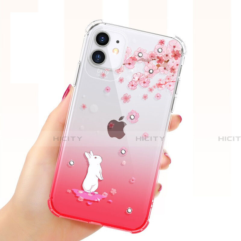 Silikon Schutzhülle Ultra Dünn Tasche Durchsichtig Transparent Blumen T03 für Apple iPhone 11 Rot Plus