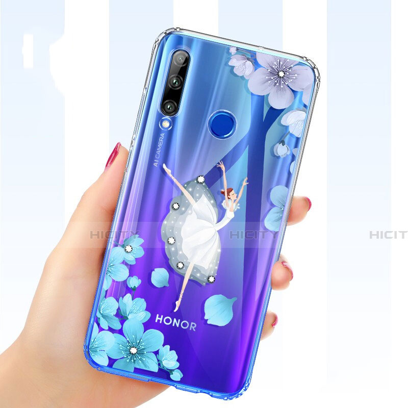 Silikon Schutzhülle Ultra Dünn Tasche Durchsichtig Transparent Blumen T03 für Huawei Honor 20E groß