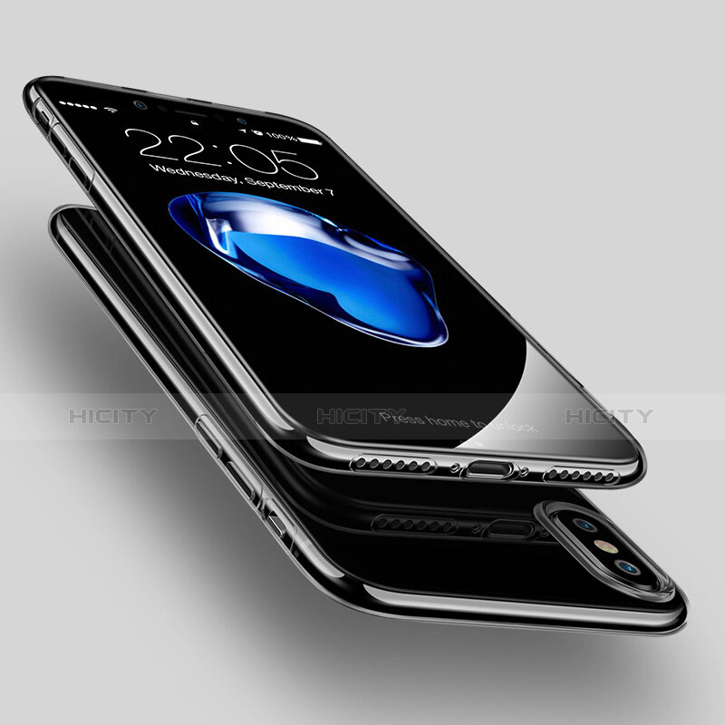 Silikon Schutzhülle Ultra Dünn Tasche Durchsichtig Transparent für Apple iPhone Xs Grau groß