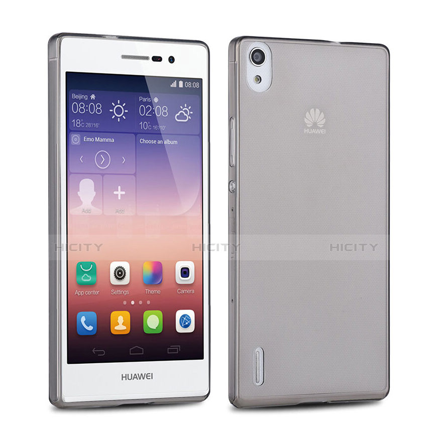 Silikon Schutzhülle Ultra Dünn Tasche Durchsichtig Transparent für Huawei P7 Dual SIM Grau Plus