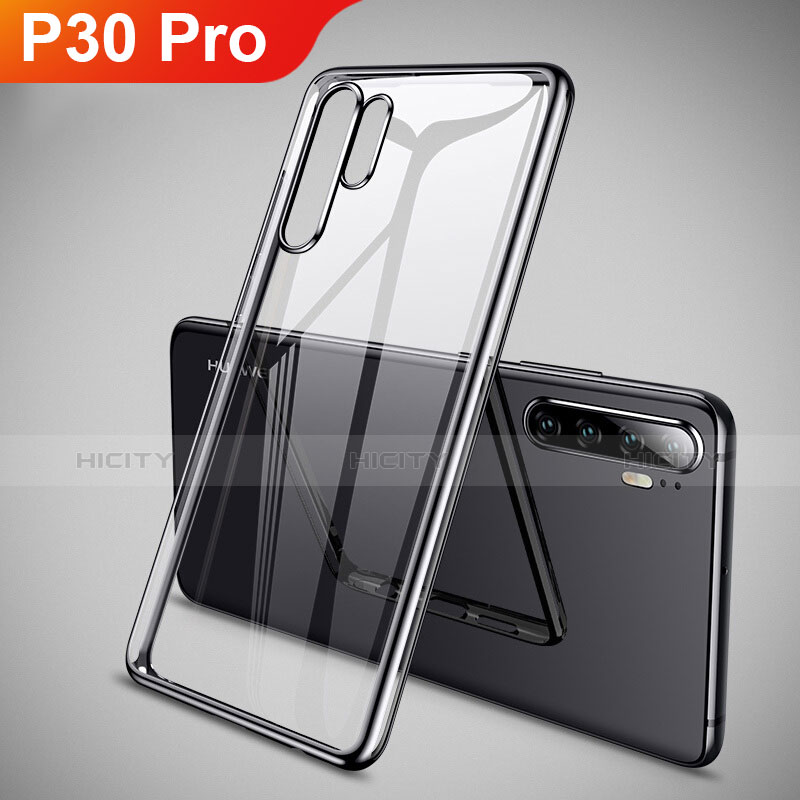 Silikon Schutzhülle Ultra Dünn Tasche Durchsichtig Transparent H01 für Huawei P30 Pro Schwarz Plus