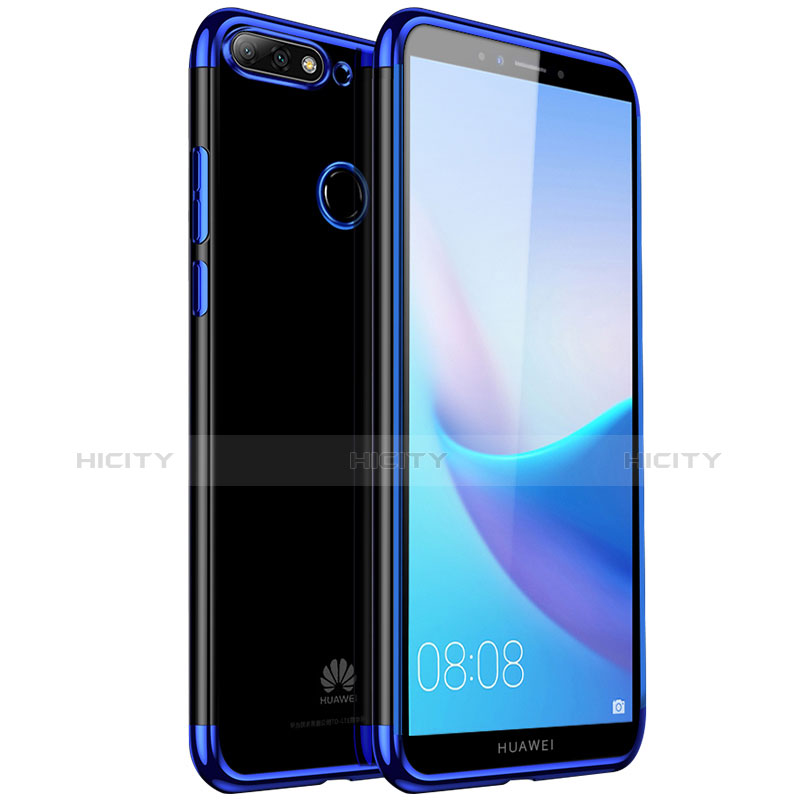Silikon Schutzhülle Ultra Dünn Tasche Durchsichtig Transparent H01 für Huawei Y7 (2018) Blau Plus