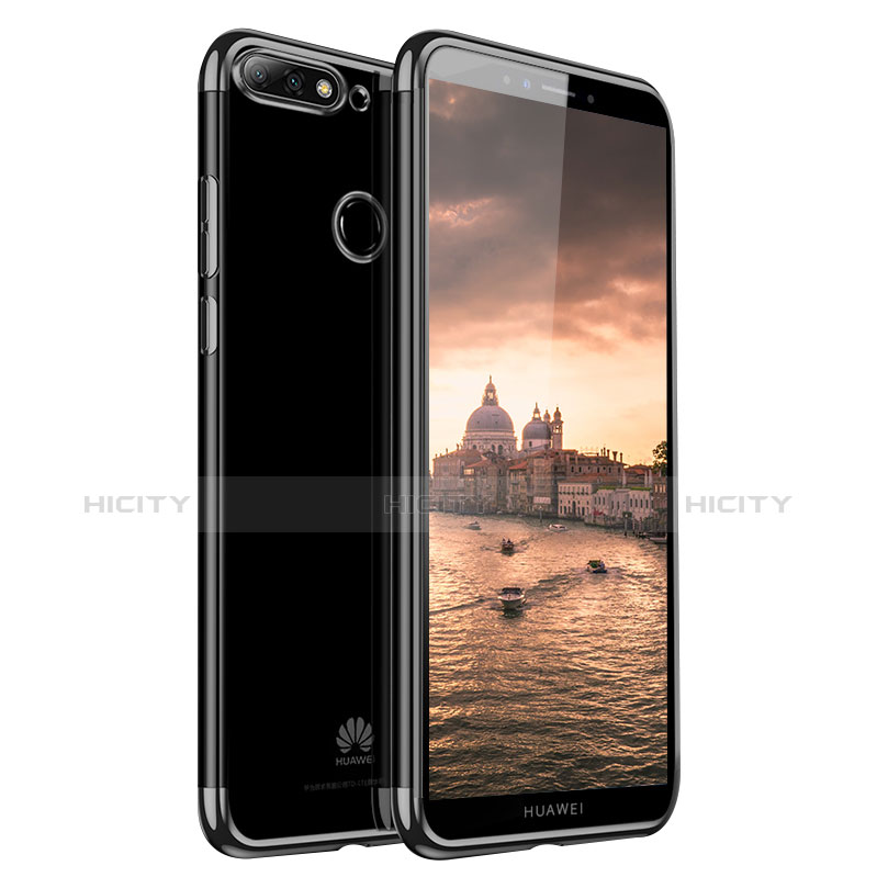 Silikon Schutzhülle Ultra Dünn Tasche Durchsichtig Transparent H01 für Huawei Y7 (2018) Schwarz Plus