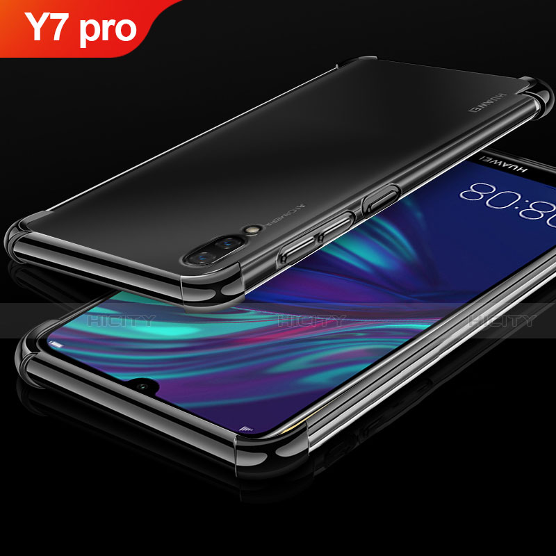 Silikon Schutzhülle Ultra Dünn Tasche Durchsichtig Transparent H01 für Huawei Y7 (2019) Schwarz Plus