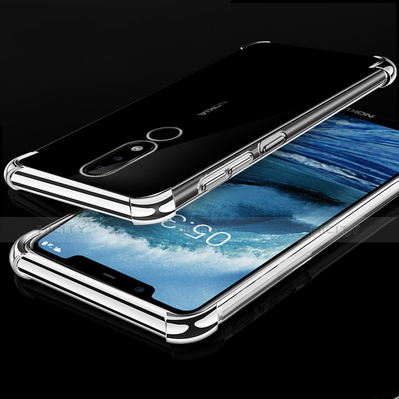Silikon Schutzhülle Ultra Dünn Tasche Durchsichtig Transparent H01 für Nokia X5 Silber Plus