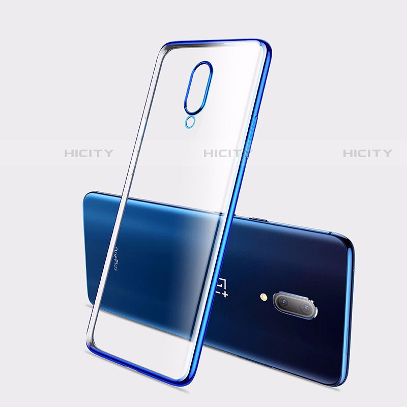 Silikon Schutzhülle Ultra Dünn Tasche Durchsichtig Transparent H01 für OnePlus 7 Blau Plus
