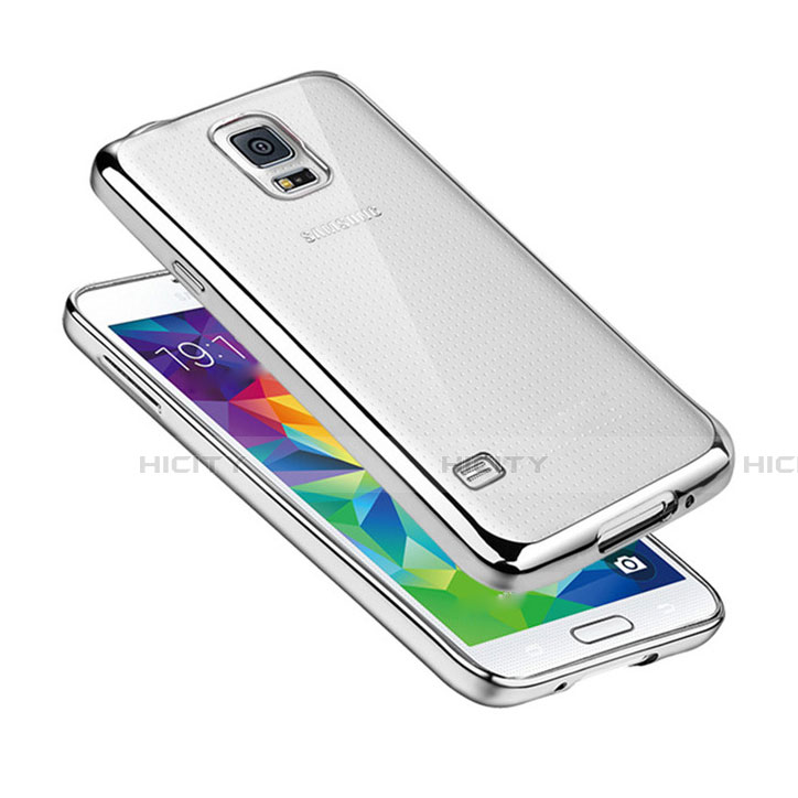 Silikon Schutzhülle Ultra Dünn Tasche Durchsichtig Transparent H01 für Samsung Galaxy S5 Duos Plus Silber