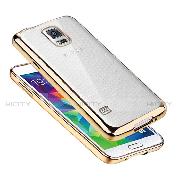 Silikon Schutzhülle Ultra Dünn Tasche Durchsichtig Transparent H01 für Samsung Galaxy S5 G900F G903F Gold