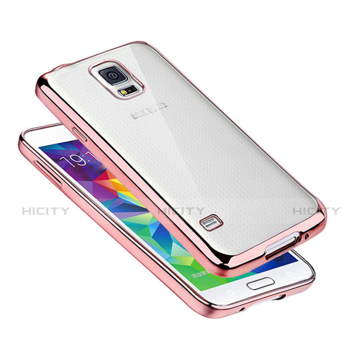 Silikon Schutzhülle Ultra Dünn Tasche Durchsichtig Transparent H01 für Samsung Galaxy S5 G900F G903F Rosegold Plus