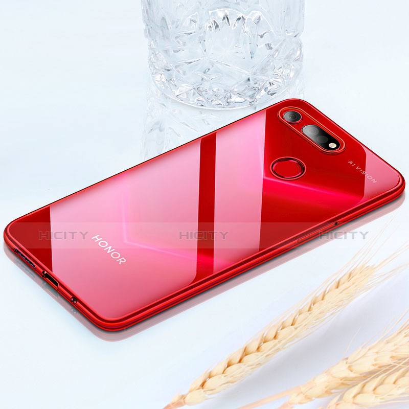 Silikon Schutzhülle Ultra Dünn Tasche Durchsichtig Transparent H02 für Huawei Honor V20 Rot Plus