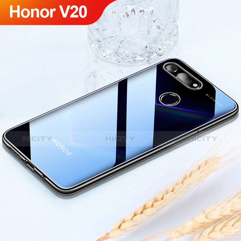 Silikon Schutzhülle Ultra Dünn Tasche Durchsichtig Transparent H02 für Huawei Honor V20 Schwarz Plus