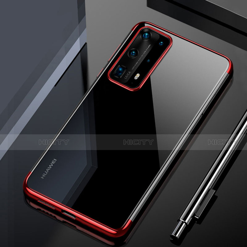 Silikon Schutzhülle Ultra Dünn Tasche Durchsichtig Transparent H02 für Huawei P40 Pro+ Plus Rot