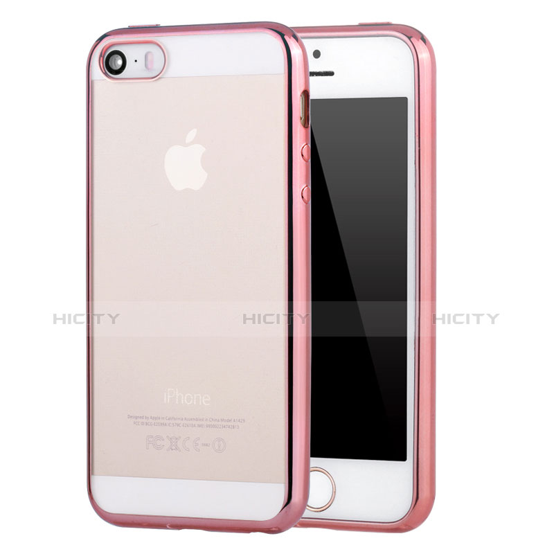 Silikon Schutzhülle Ultra Dünn Tasche Durchsichtig Transparent H03 für Apple iPhone 5 Rosa Plus