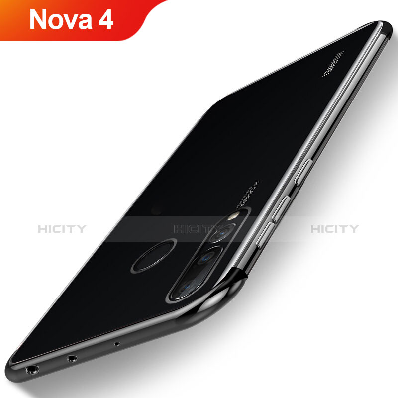 Silikon Schutzhülle Ultra Dünn Tasche Durchsichtig Transparent H06 für Huawei Nova 4 Schwarz Plus