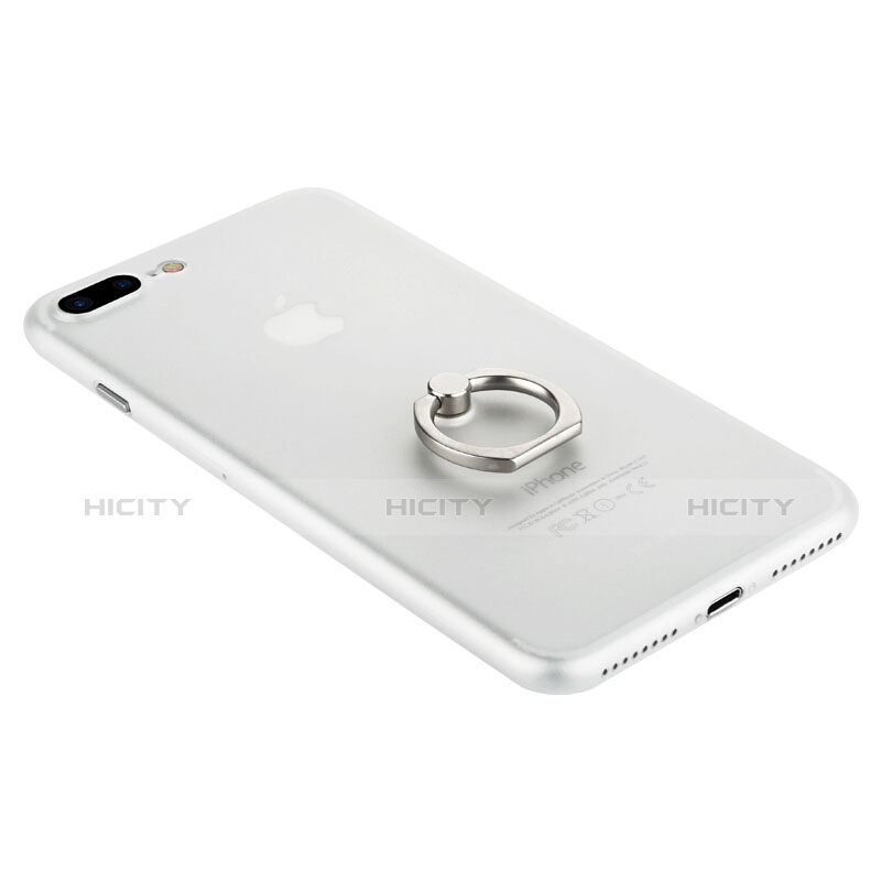 Silikon Schutzhülle Ultra Dünn Tasche Durchsichtig Transparent mit Fingerring Ständer für Apple iPhone 8 Plus Weiß groß
