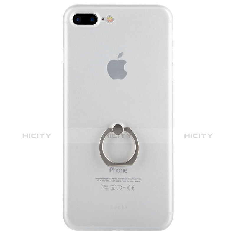 Silikon Schutzhülle Ultra Dünn Tasche Durchsichtig Transparent mit Fingerring Ständer für Apple iPhone 8 Plus Weiß groß