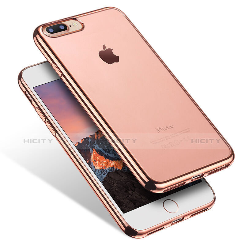 Silikon Schutzhülle Ultra Dünn Tasche Durchsichtig Transparent Q07 für Apple iPhone 8 Plus Rosegold