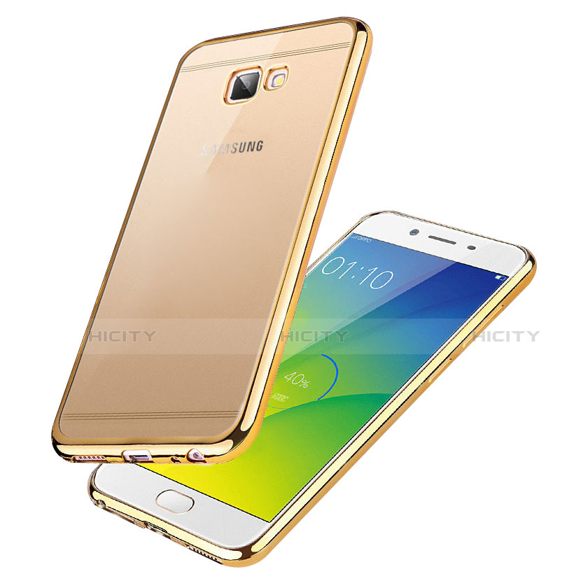 Silikon Schutzhülle Ultra Dünn Tasche Durchsichtig Transparent R01 für Samsung Galaxy J7 Prime Gold groß