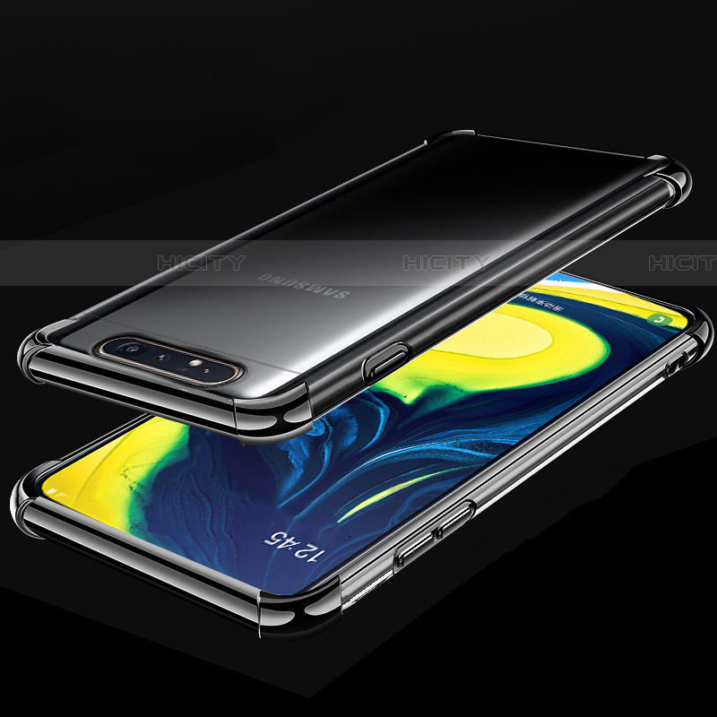 Silikon Schutzhülle Ultra Dünn Tasche Durchsichtig Transparent S01 für Samsung Galaxy A80 Schwarz