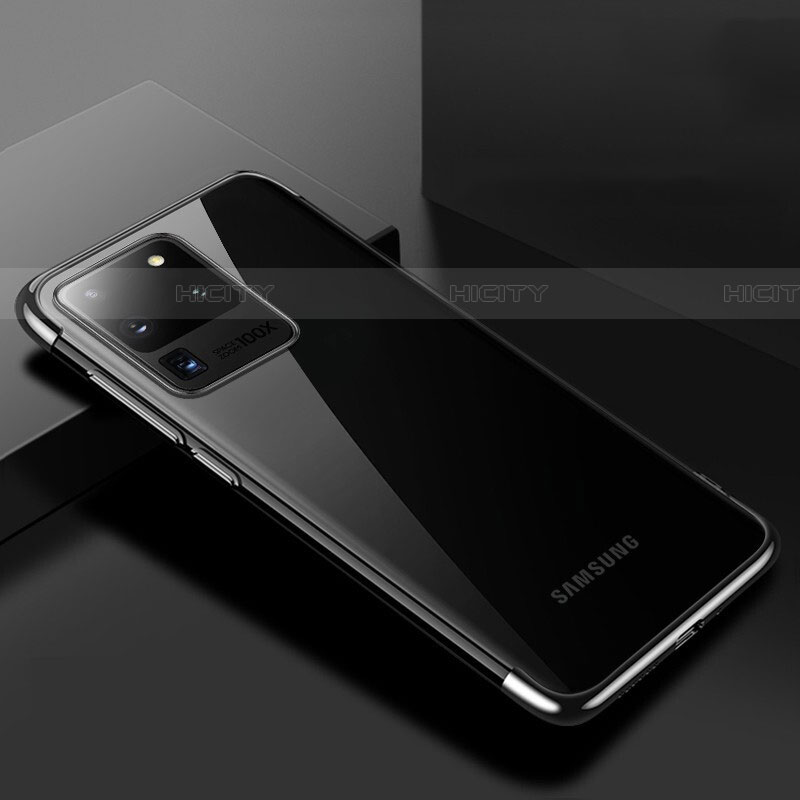 Silikon Schutzhülle Ultra Dünn Tasche Durchsichtig Transparent S01 für Samsung Galaxy S20 Ultra 5G Schwarz