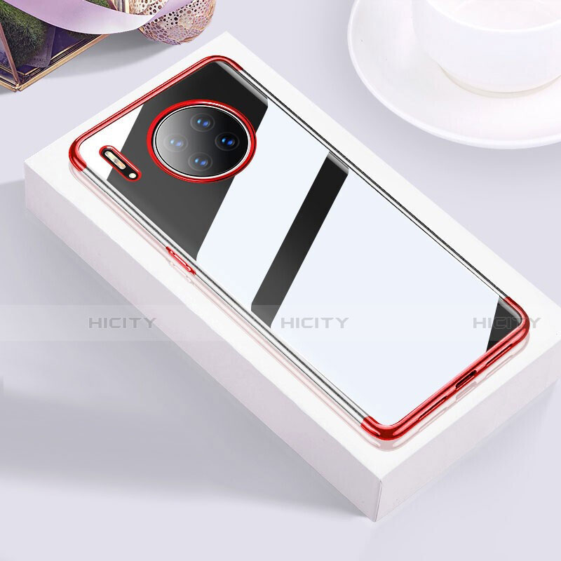 Silikon Schutzhülle Ultra Dünn Tasche Durchsichtig Transparent S02 für Huawei Mate 30 Rot Plus